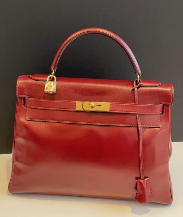 hermÈs vintage kelly 28 burgundy bordeaux box calfskin ghw iconic 1987