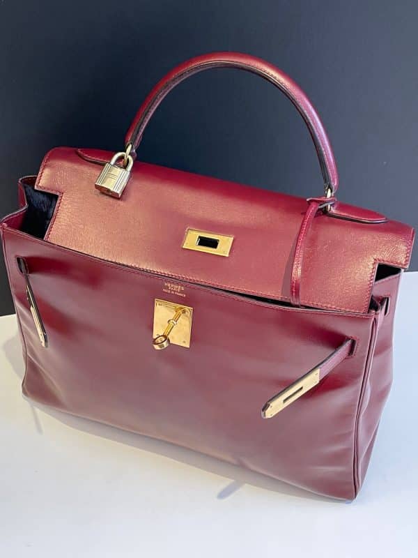 hermÈs vintage kelly 28 burgundy bordeaux box calfskin ghw iconic 1987