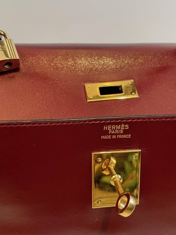 hermÈs vintage kelly 28 burgundy bordeaux box calfskin ghw iconic 1987