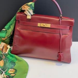 hermÈs vintage kelly 28 burgundy bordeaux box calfskin ghw iconic 1987