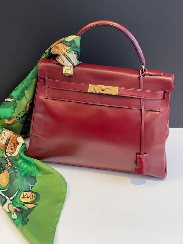 hermÈs vintage kelly 28 burgundy bordeaux box calfskin ghw iconic 1987
