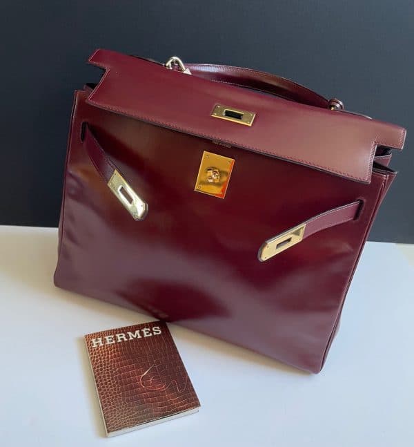 hermÈs vintage kelly 28 burgundy bordeaux box calfskin ghw iconic 1987