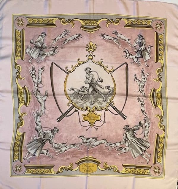 hermÈs vintage silk scarf chiens et valets by charles hallo 1963 collector w/box