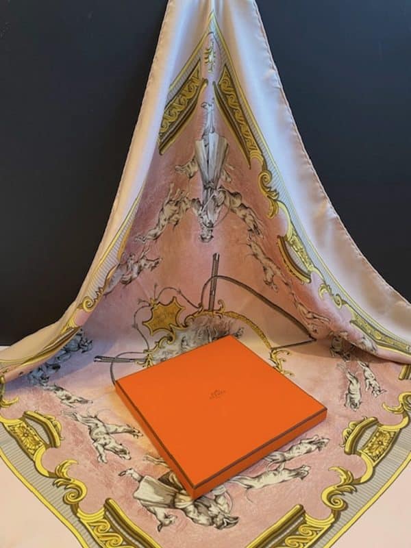 hermÈs vintage silk scarf chiens et valets by charles hallo 1963 collector w/box