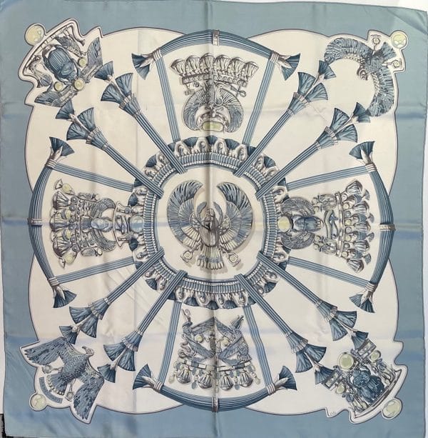 hermÈs vintage silk scarf egypte blue by caty latham 1970 w/box