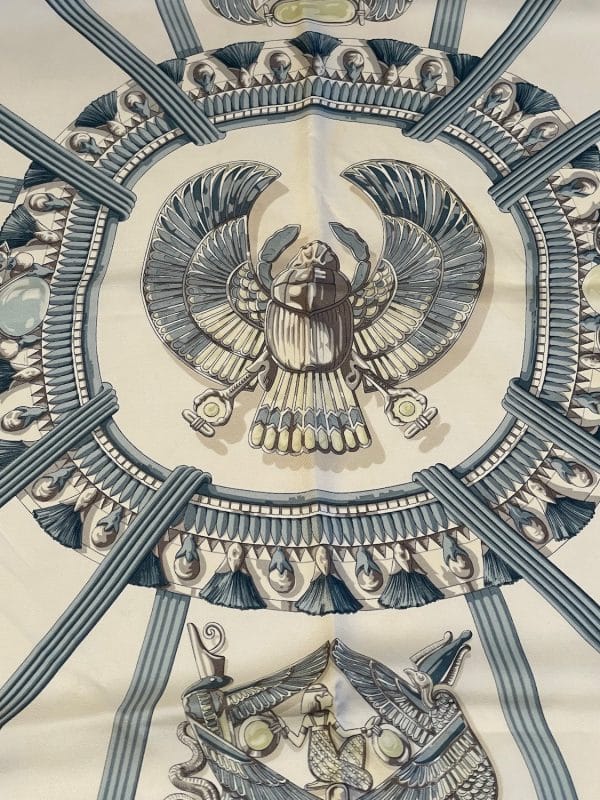hermÈs vintage silk scarf egypte blue by caty latham 1970 w/box