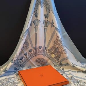 hermÈs vintage silk scarf egypte blue by caty latham 1970 w/box