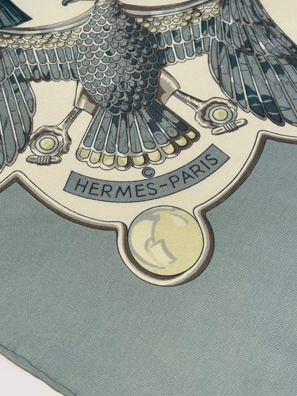 hermÈs vintage silk scarf egypte blue by caty latham 1970 w/box