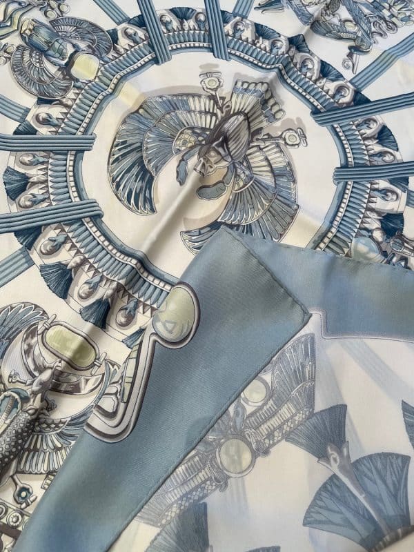 hermÈs vintage silk scarf egypte blue by caty latham 1970 w/box