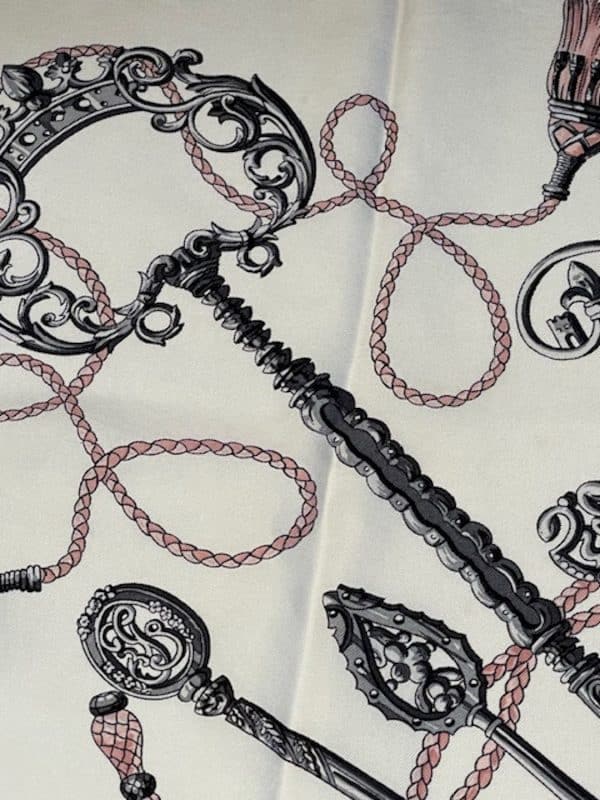 hermÈs vintage silk scarf les clefs by caty latham pink gold 1965 w/box