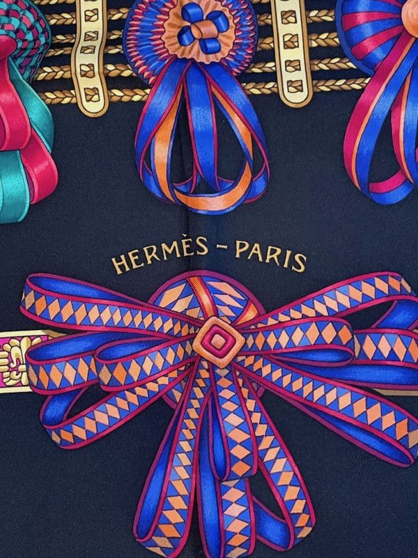 hermÈs vintage silk scarf les rubans du cheval black multi by joachim metz 1993 w/box