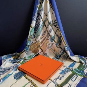 hermÈs vintage silk scarf passementerie blue by françoise héron 1960 w/box