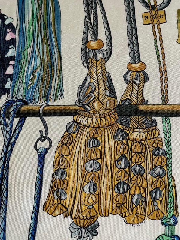 hermÈs vintage silk scarf passementerie blue by françoise héron 1960 w/box