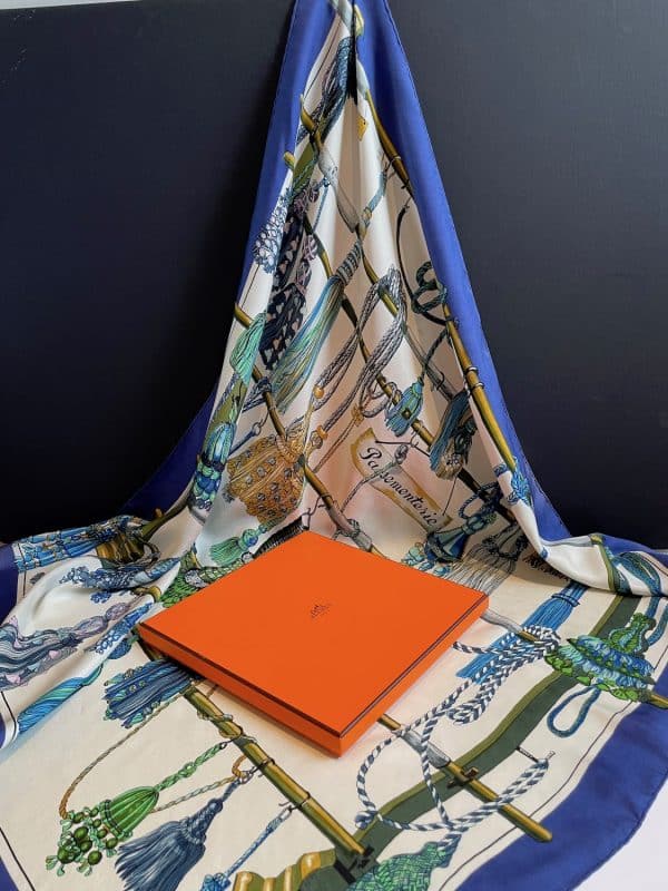 hermÈs vintage silk scarf passementerie blue by françoise héron 1960 w/box