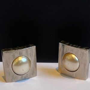 yves saint laurent 1970s square minimalist hammered chrome pearl earrings vintage