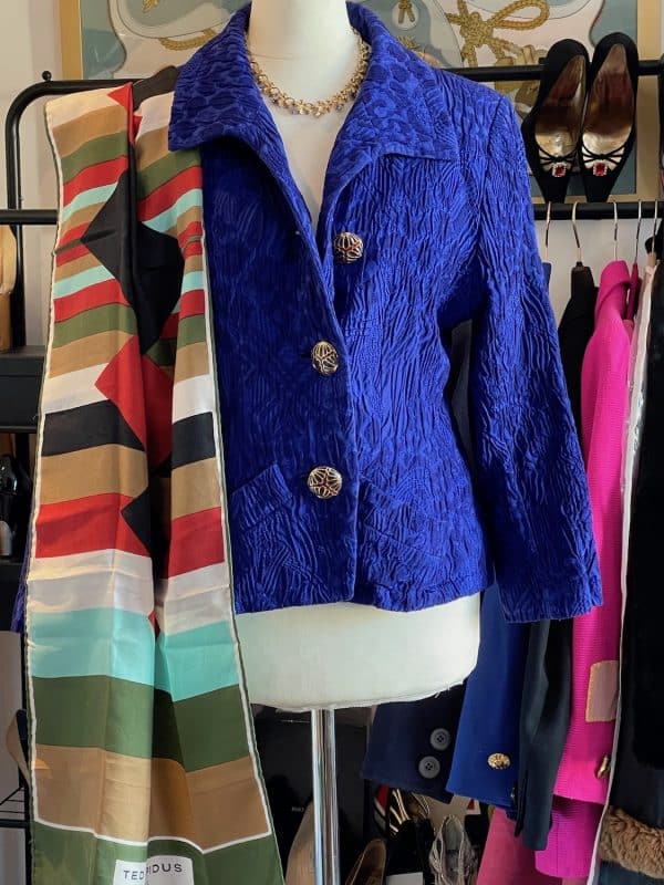 yves saint laurent rive gauche 80s blue floral embroidered quilted jewels jacket vintage