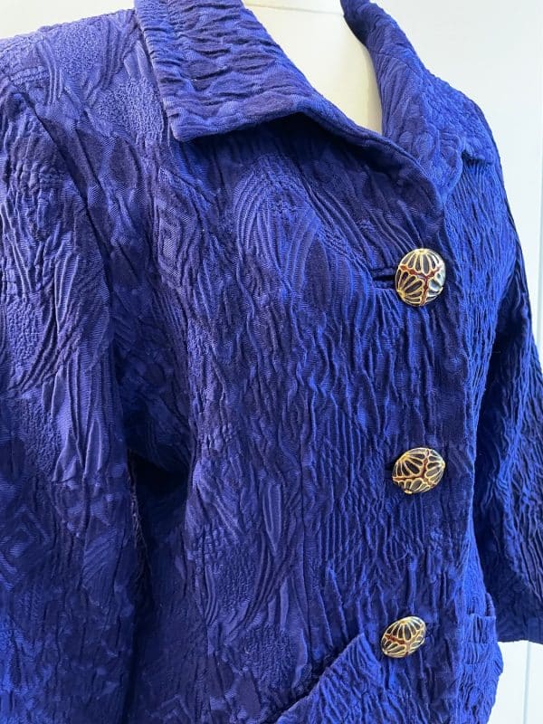 yves saint laurent rive gauche 80s blue floral embroidered quilted jewels jacket vintage