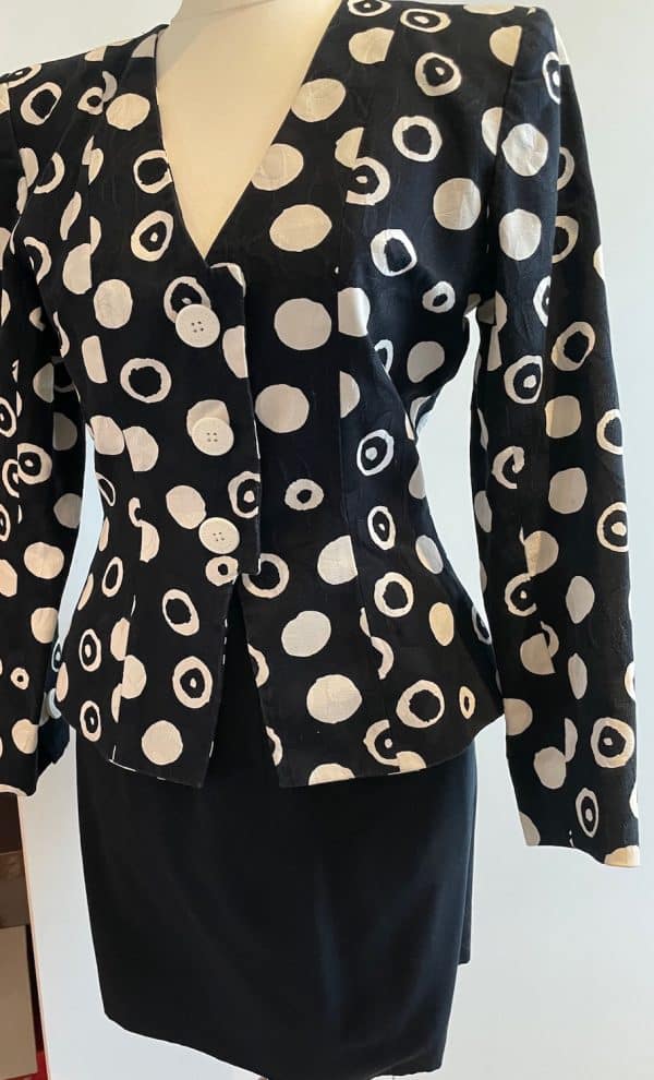 yves saint laurent variation polka dot print blazer & skirt 2 pieces suit c.1983