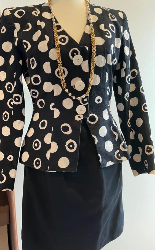 yves saint laurent variation polka dot print blazer & skirt 2 pieces suit c.1983