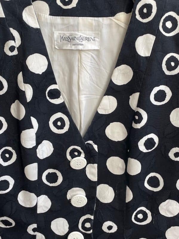 yves saint laurent variation polka dot print blazer & skirt 2 pieces suit c.1983