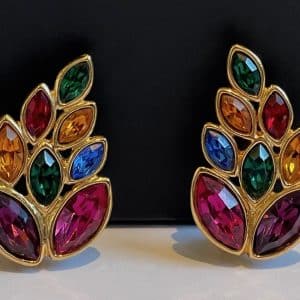 yves saint laurent vintage by robert goossens ysl leaf diamenté coloured earrings 1983