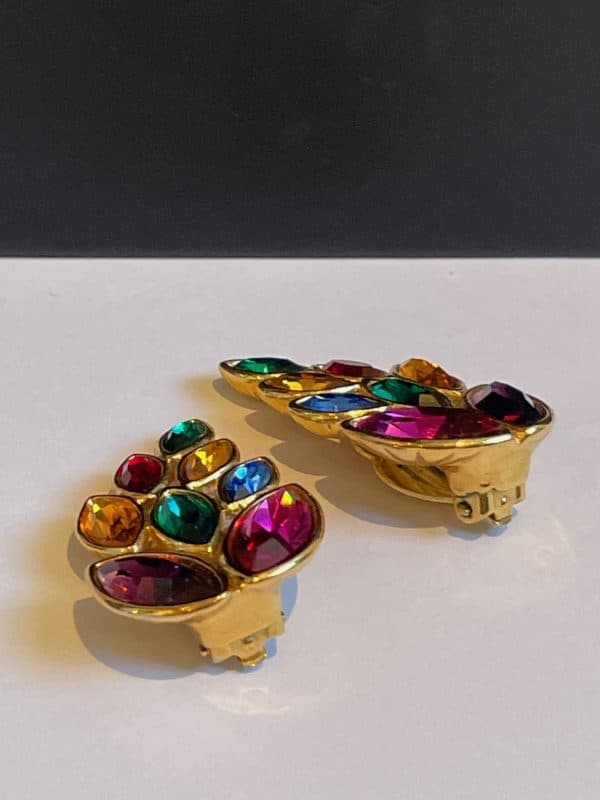 yves saint laurent vintage by robert goossens ysl leaf diamenté coloured earrings 1983