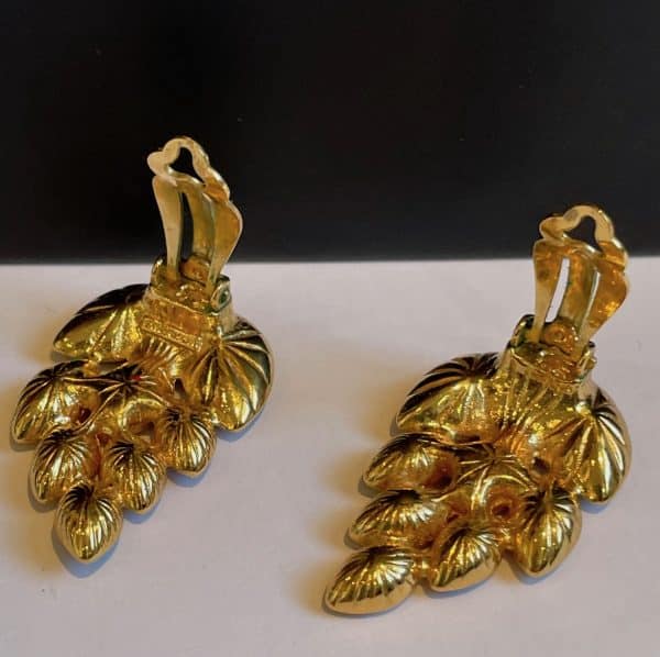 yves saint laurent vintage by robert goossens ysl leaf diamenté coloured earrings 1983