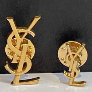 yves saint laurent vintage ysl logo pin brooch set 2 pcs c.1970s
