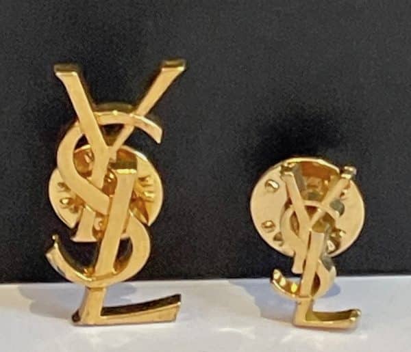 yves saint laurent vintage ysl logo pin brooch set 2 pcs c.1970s