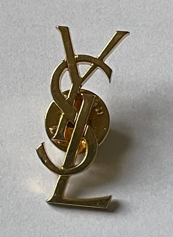 yves saint laurent vintage ysl logo pin brooch set 2 pcs c.1970s