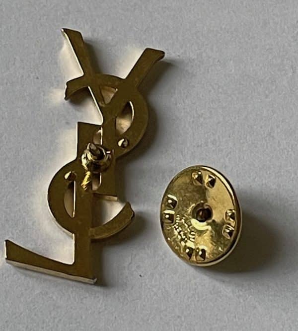 yves saint laurent vintage ysl logo pin brooch set 2 pcs c.1970s