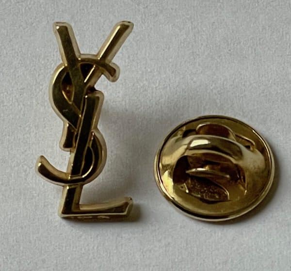 yves saint laurent vintage ysl logo pin brooch set 2 pcs c.1970s