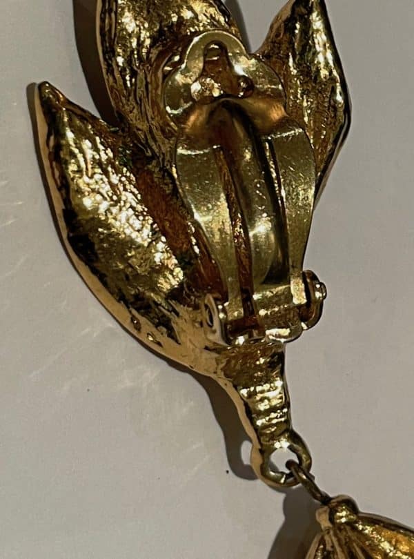 yves saint laurent ysl by goossens vintage leaf pearl drop earrings 1989