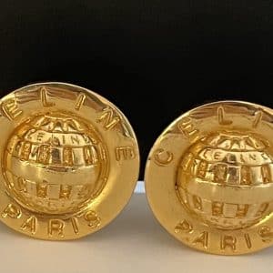 celine paris vintage gold toned celestial sphere clip on earrings c.1980s