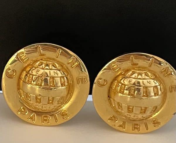 celine paris vintage gold toned celestial sphere clip on earrings c.1980s
