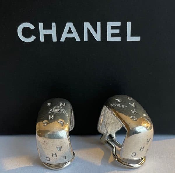 chanel earrings chanel monogram silver sterling 925 half hoop