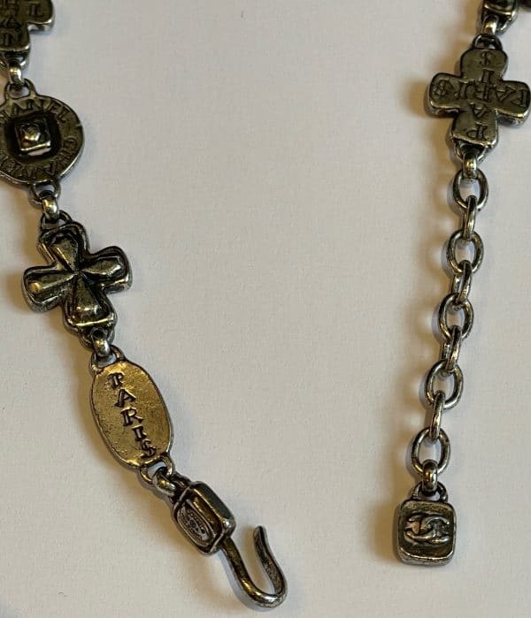 chanel necklace silver cc logo cross pendant & leaf clover w/box c.1999