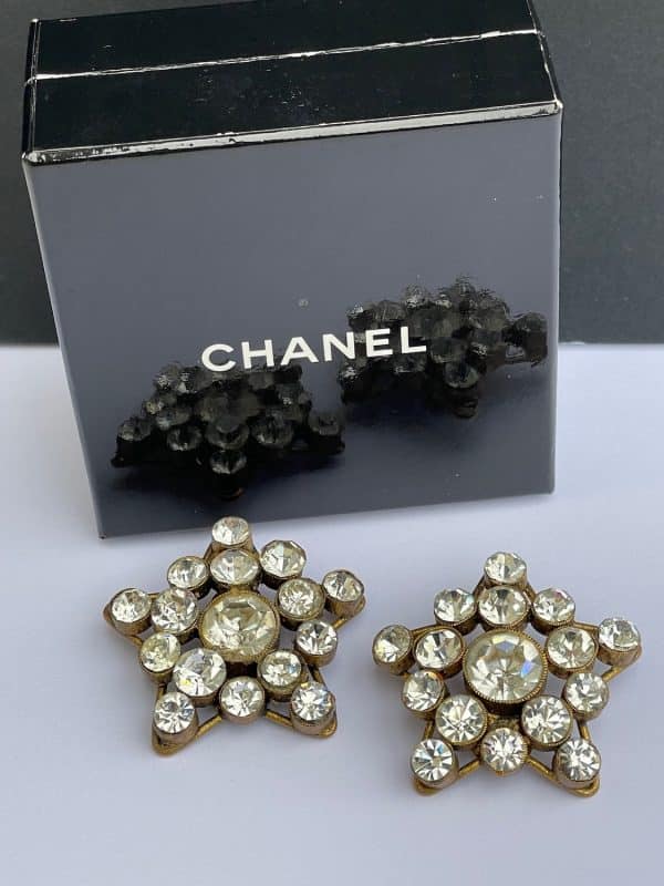 chanel vintage by goossens earrings star comète crystal diamond cut style c. 1984 w/box