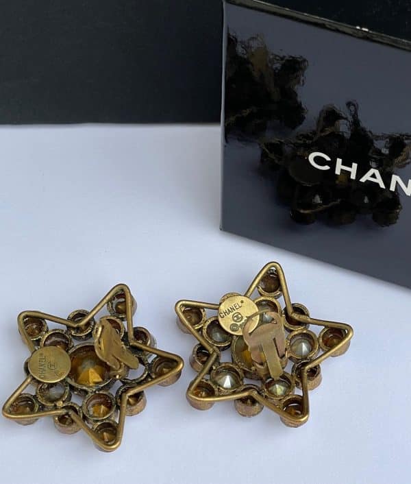 chanel vintage by goossens earrings star comète crystal diamond cut style c. 1984 w/box