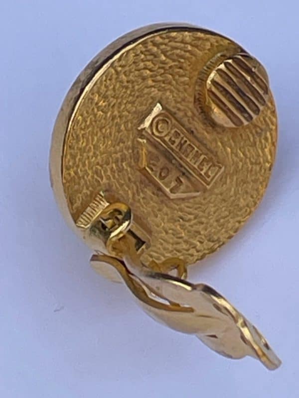 chanel vintage cc logo gold small button marble pearl earrings c. 1980s w/box