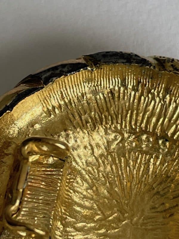 chanel vintage cc logo round gold textured earrings c.1980s w/box