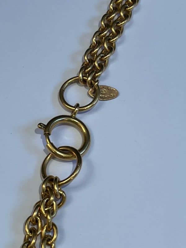 chanel vintage double strand necklace gold & baroque pearl w/box c.1980