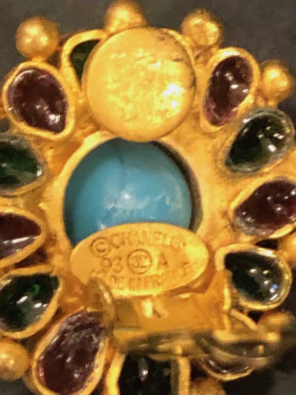 chanel vintage gripoix flower pearl drop earrings turquoise multi w/box c.1993