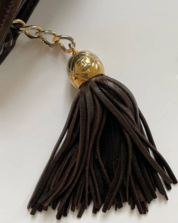 chanel vintage lambskin purse clutch fringe tassel cc logo c. 1990 w/box