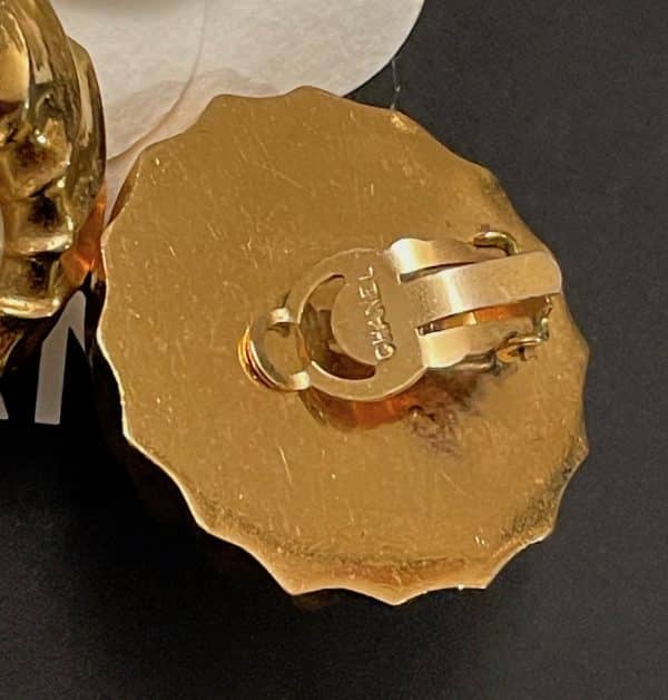 chanel vintage pearl & gold round sphere earrings by coco chanel w/box c.1960s