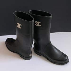 chanel wellington cc logo black rubber chanel boots fall winter c.1980