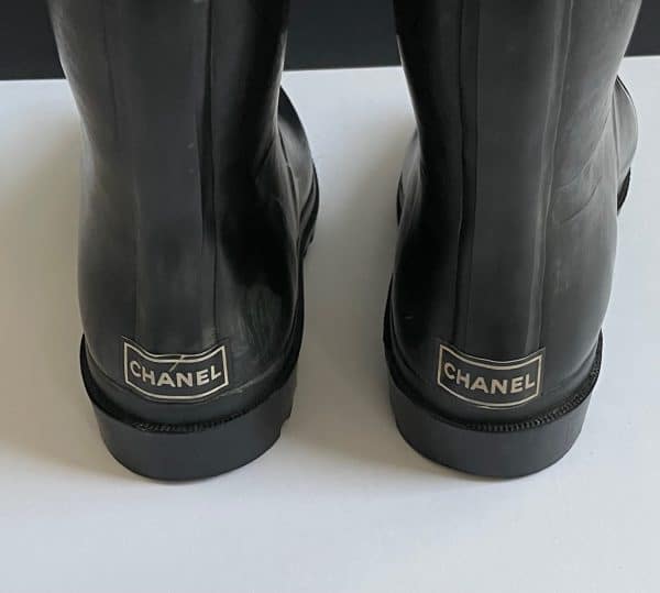 chanel wellington cc logo black rubber chanel boots fall winter c.1980
