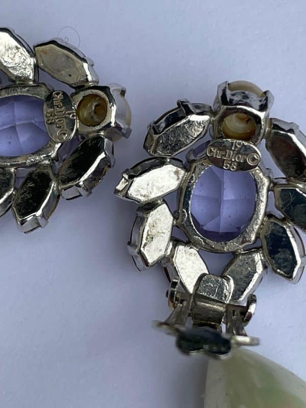 christian dior vintage crystal flower pearl drop dangle earrings rare 1958 w/box