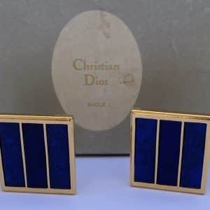 christian dior vintage gold plated oversized large blue earrings c. 1970s 1980