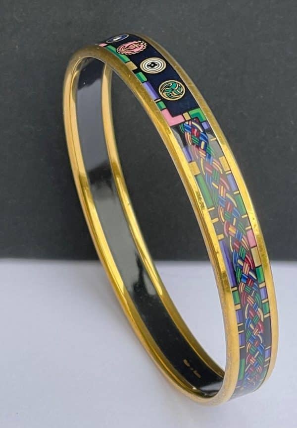 hermÈs vintage bangle bracelet enamel 18k gold plated w/box c.1970